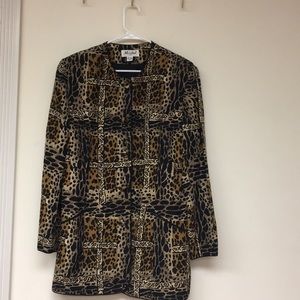 Misho 100% Silk Button Down Leopard Size 14
